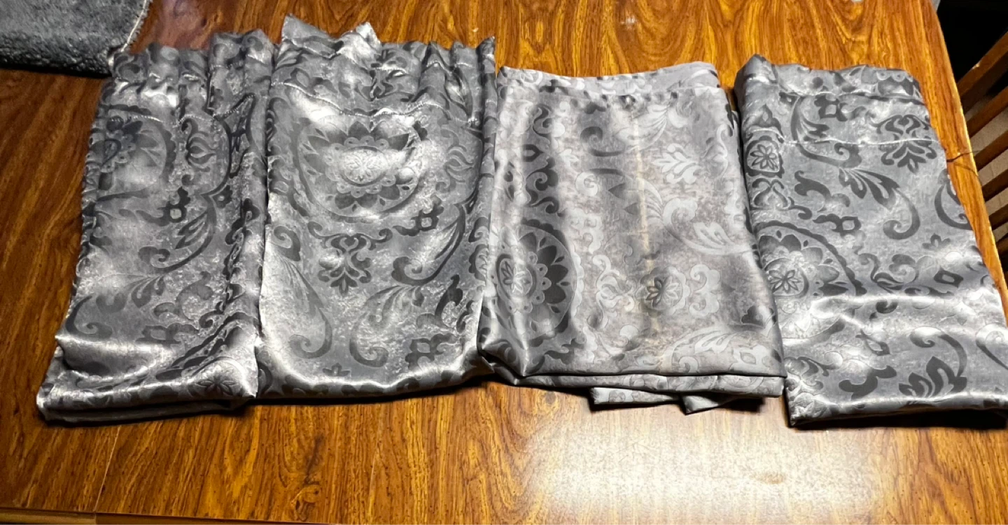 4 piece Gray Damask Pattern Curtains (Set of 4) - photo 5