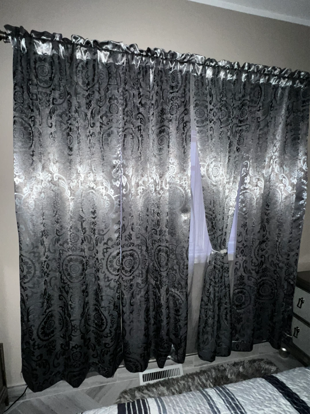4 piece Gray Damask Pattern Curtains (Set of 4) - photo 2
