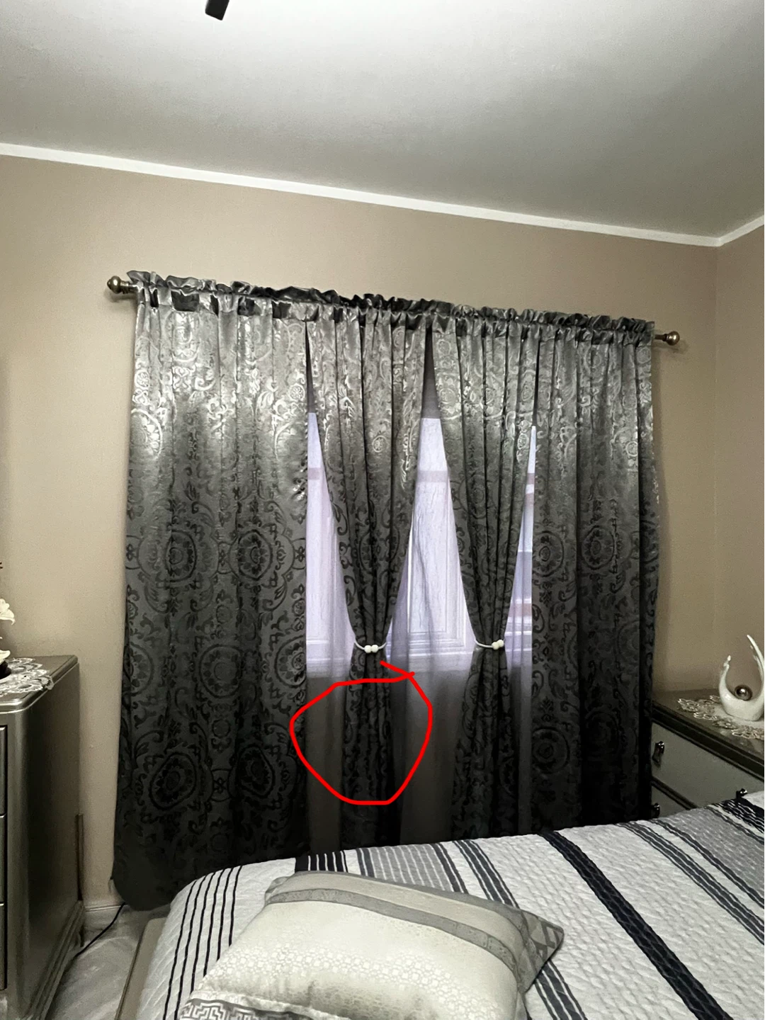 4 piece Gray Damask Pattern Curtains (Set of 4) - photo 3