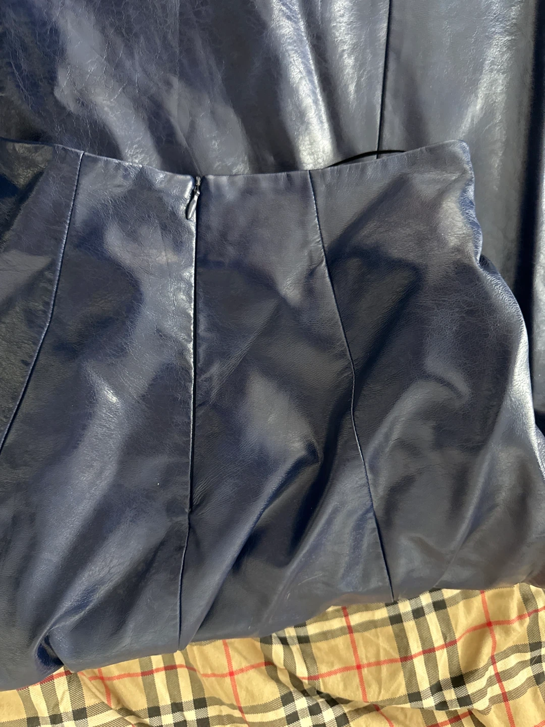 Blue faux leather A-line skirt - photo 5