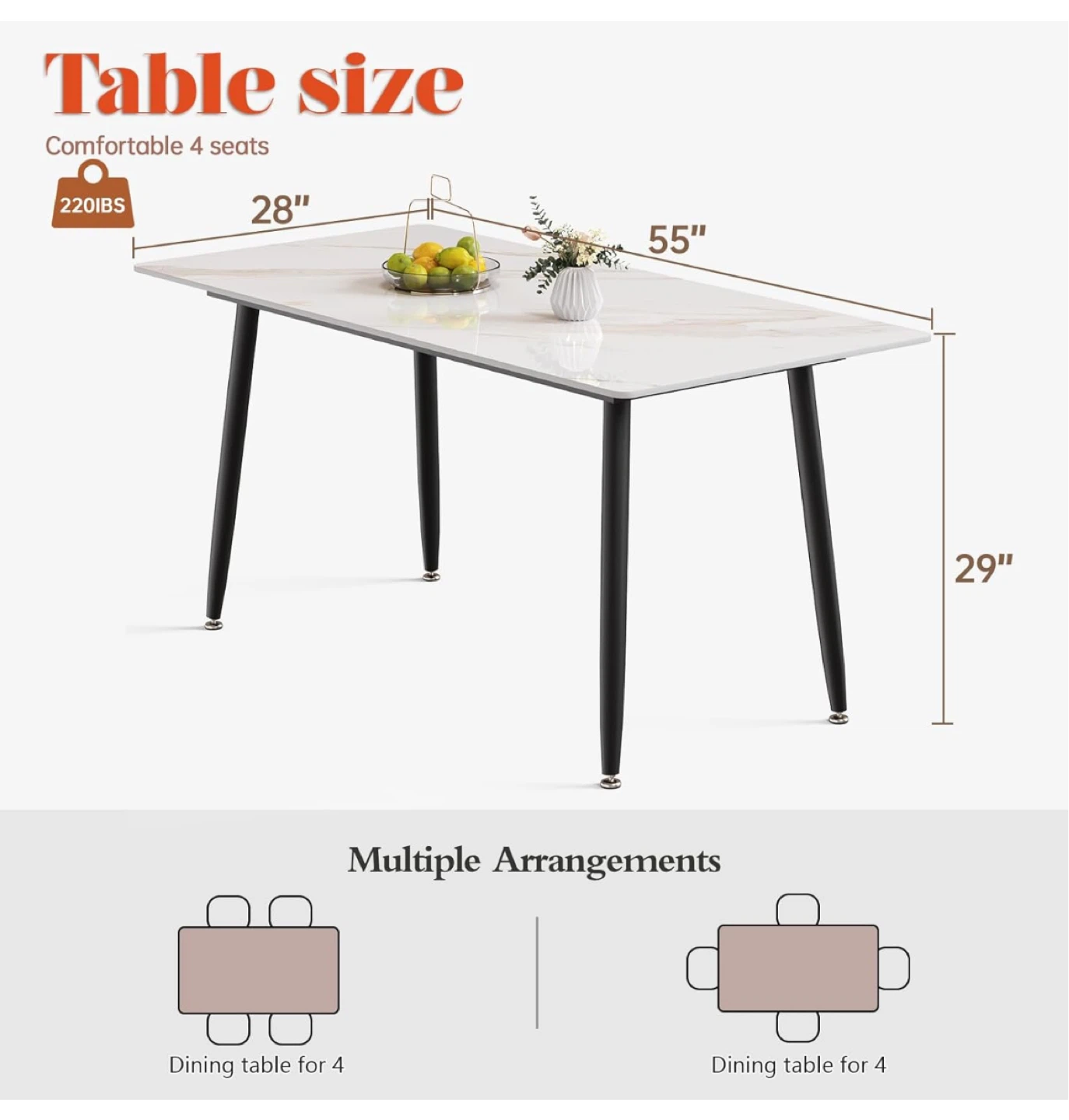 Luxury Marble Dining Table - White Marble Top with Black Legs - photo 5
