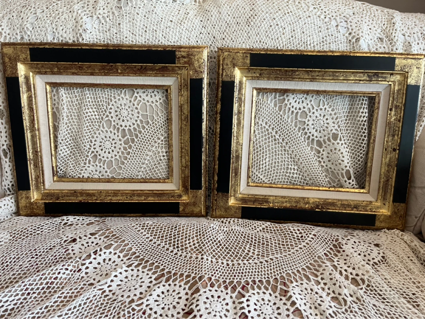Vintage Solid Wood Painting Frames, Gold and Black, pair