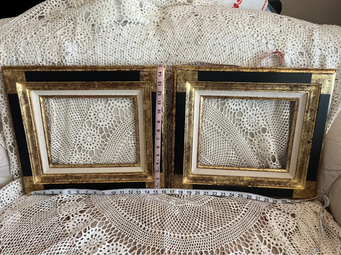 Vintage Solid Wood Painting Frames, Gold and Black, pair - photo 2
