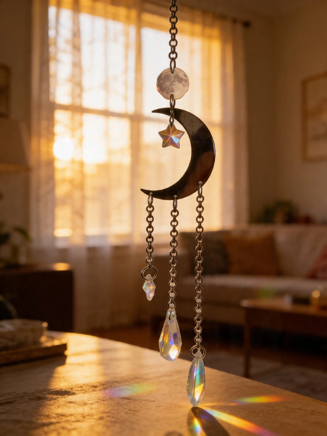 Moon and Star Crystal Suncatcher