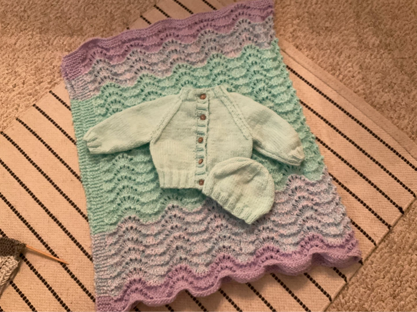 Hand-knit Baby Cardigan and Blanket Set