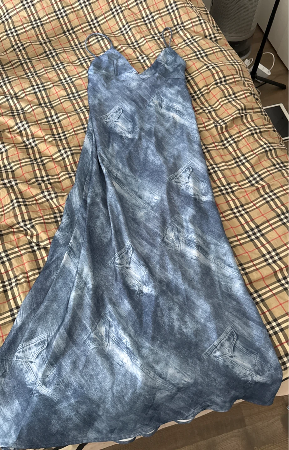 ZARA Blue Denim Print Slip Dress Size XS