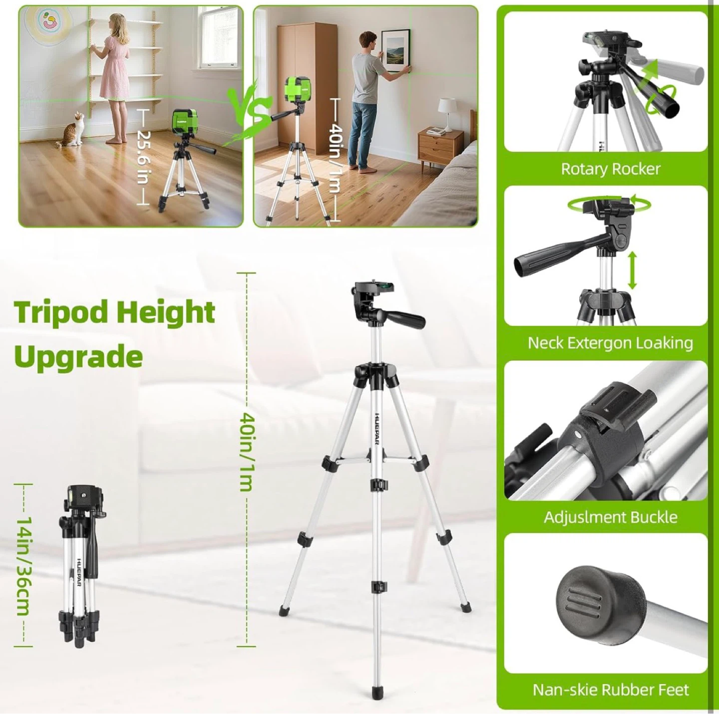 Huepar Green Cross Line Laser Level with 1M/39" Tripod - photo 4