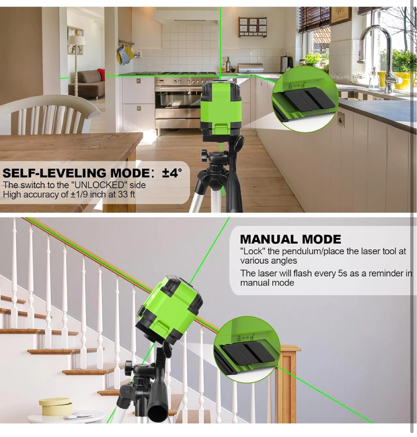Huepar Green Cross Line Laser Level with 1M/39" Tripod - photo 3