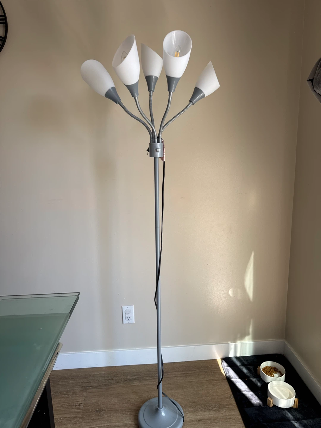 Grey Floor Lamp with 5 Adjustable Heads