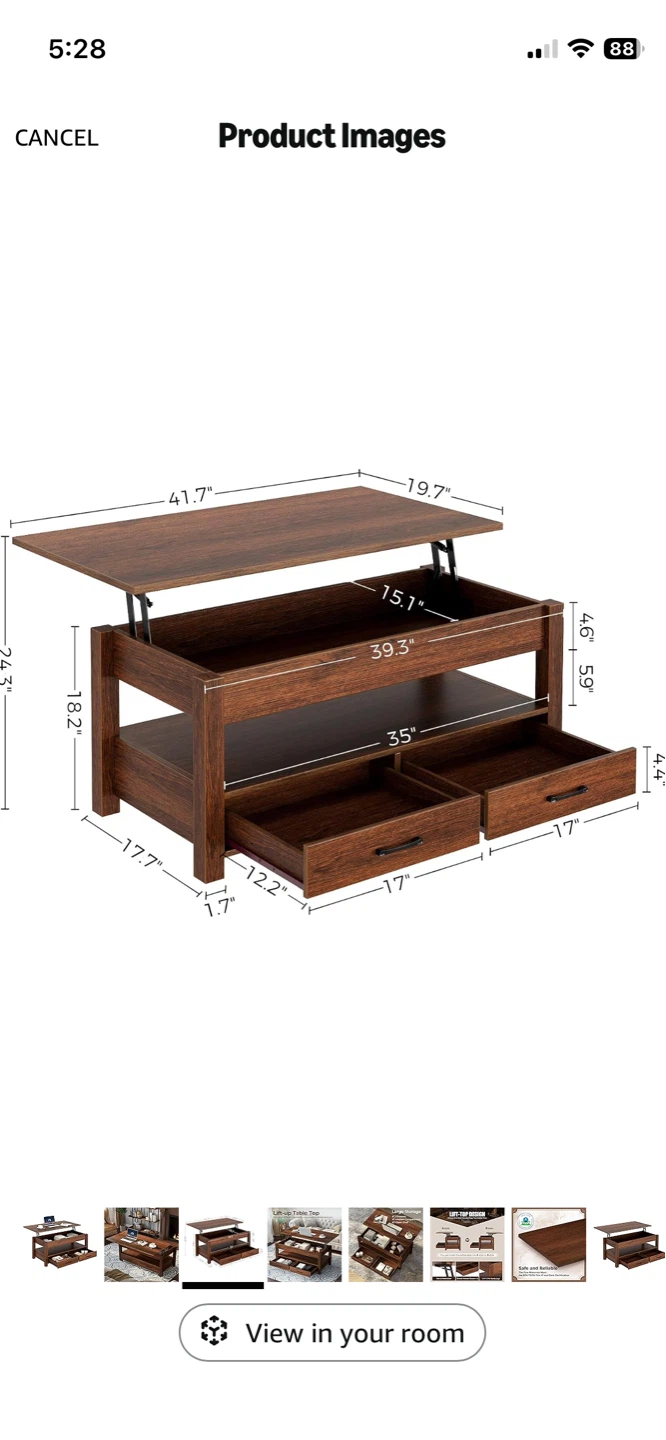 Lift Top Coffee Table with Storage - photo 2