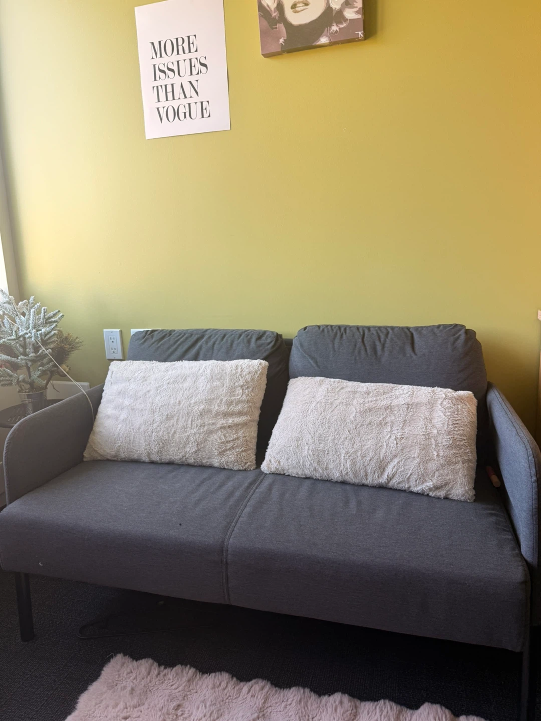 Dark Grey Loveseat Sofa with Two White Pillows - photo 2