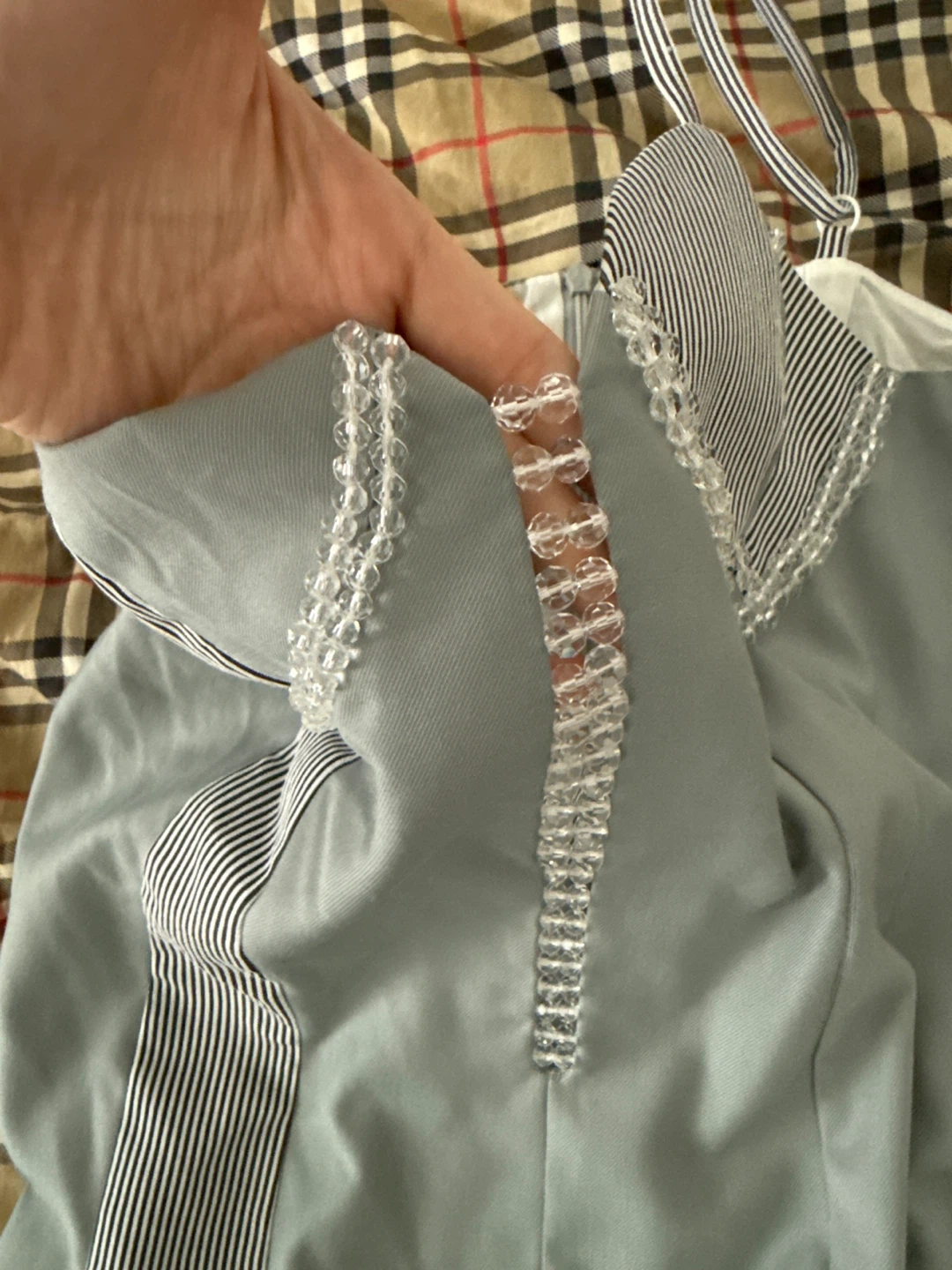 Designer Grey Strappy Dress with Striped Accents - photo 3