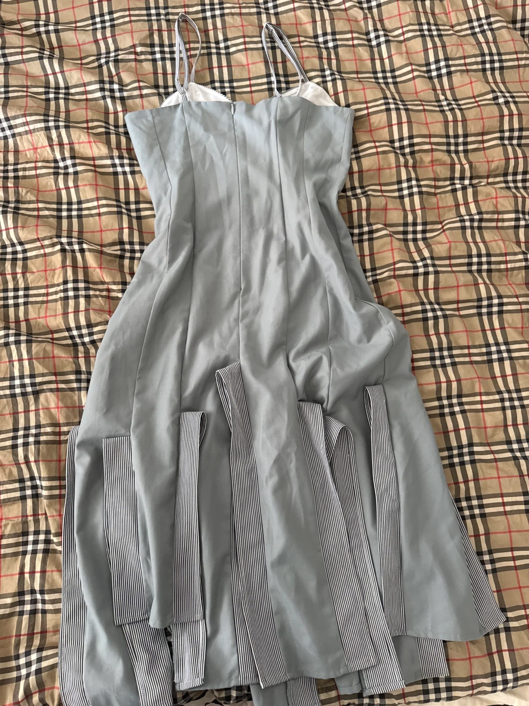 Designer Grey Strappy Dress with Striped Accents - photo 4