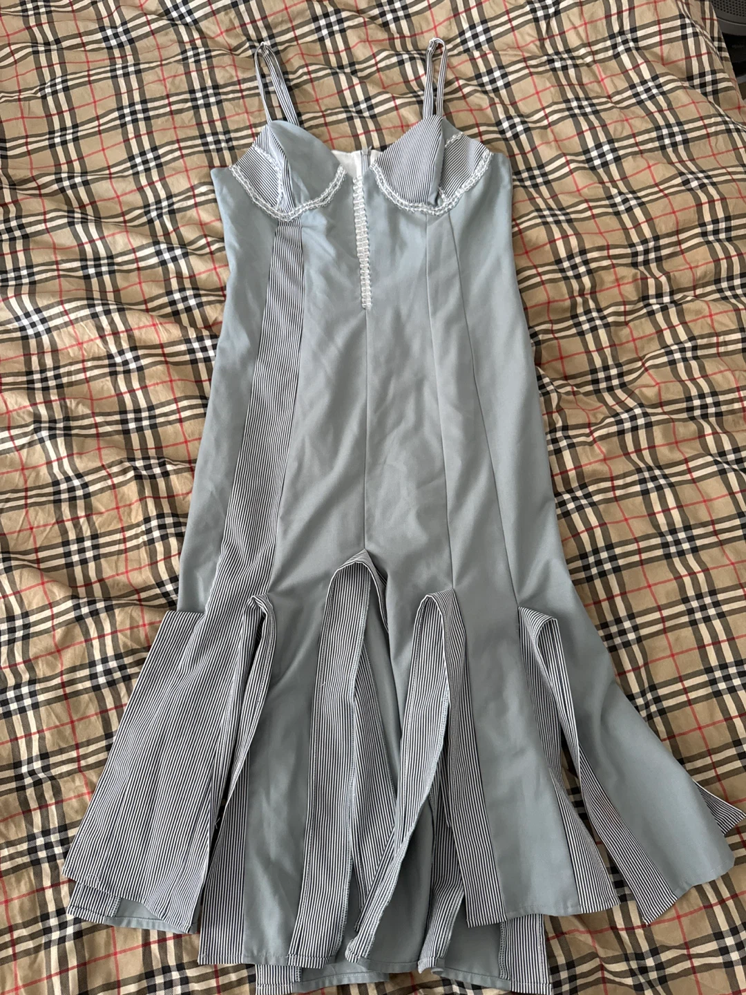 Designer Grey Strappy Dress with Striped Accents - photo 2