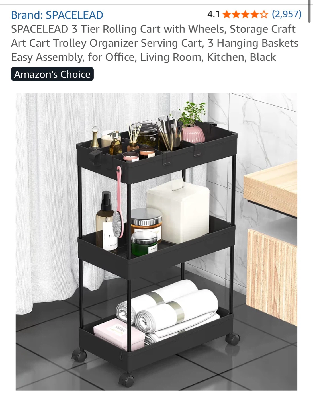 Multi-purpose Rolling Cart (Black) - photo 3