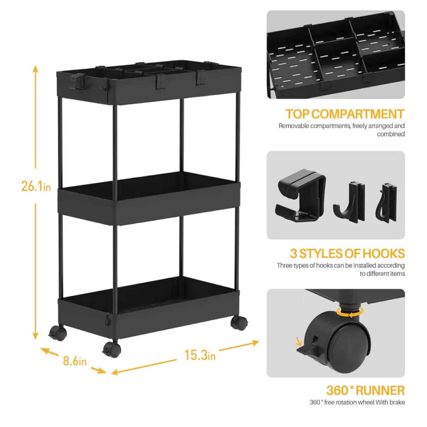 Multi-purpose Rolling Cart (Black) - photo 4