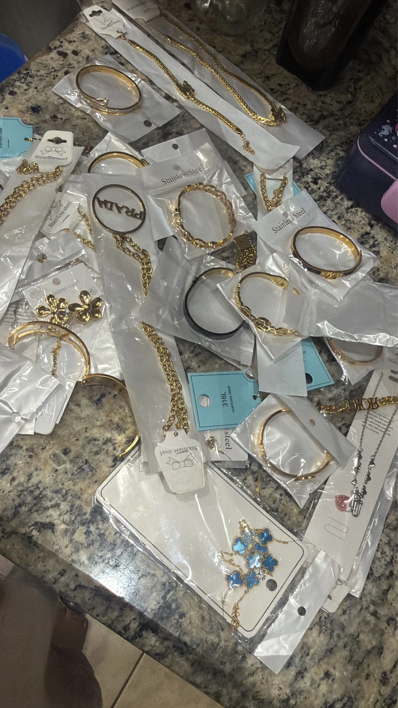 Gold Tone Chain Necklace and Bracelet Set - Stainless Steel