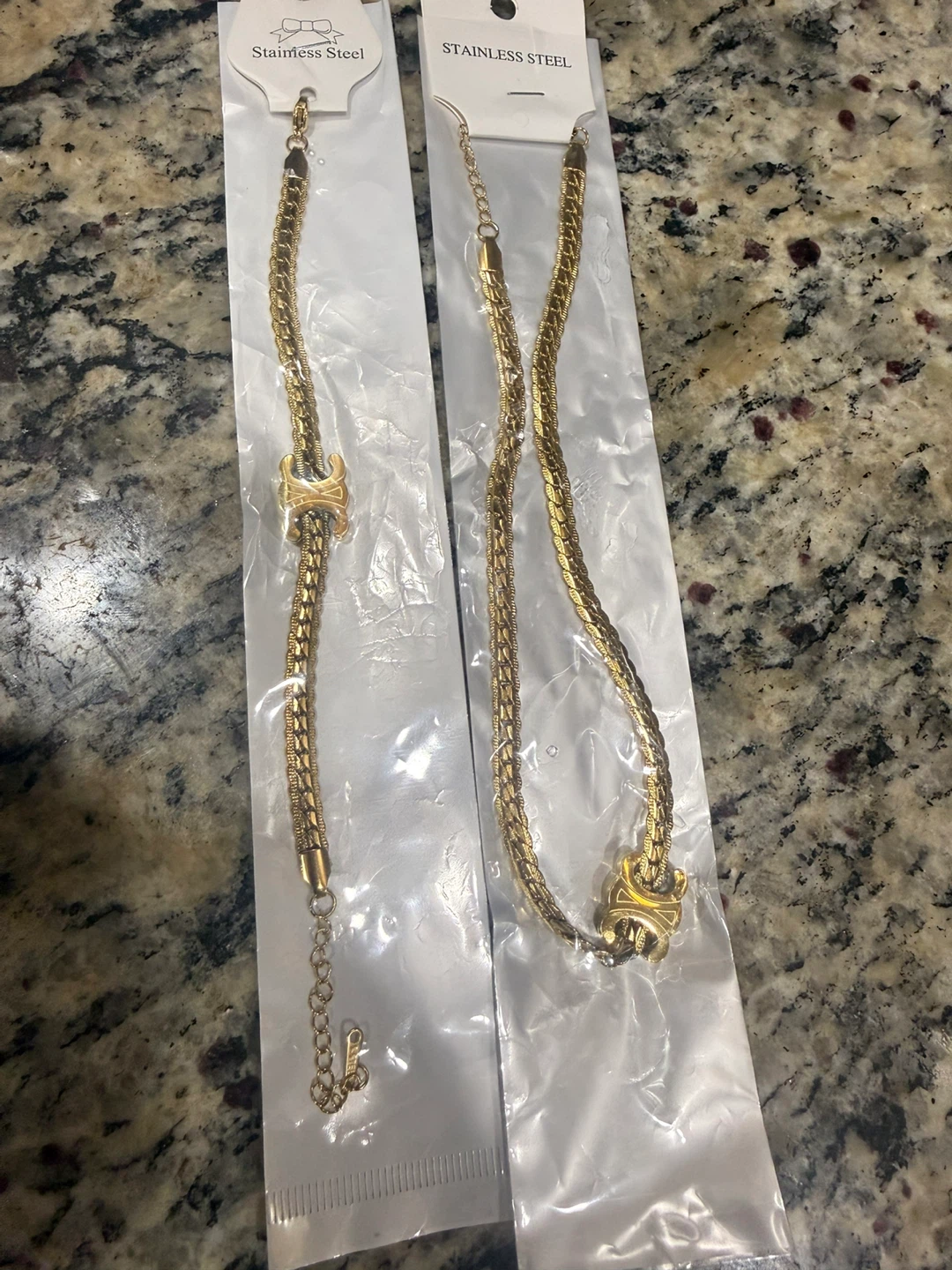 Gold Tone Chain Necklace and Bracelet Set - Stainless Steel - photo 3