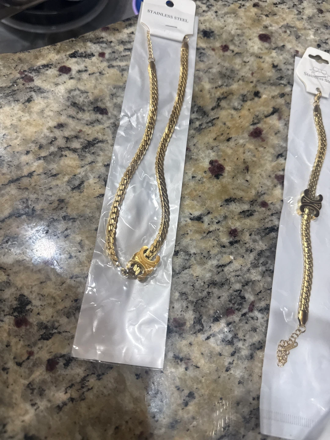 Gold Tone Chain Necklace and Bracelet Set - Stainless Steel - photo 2