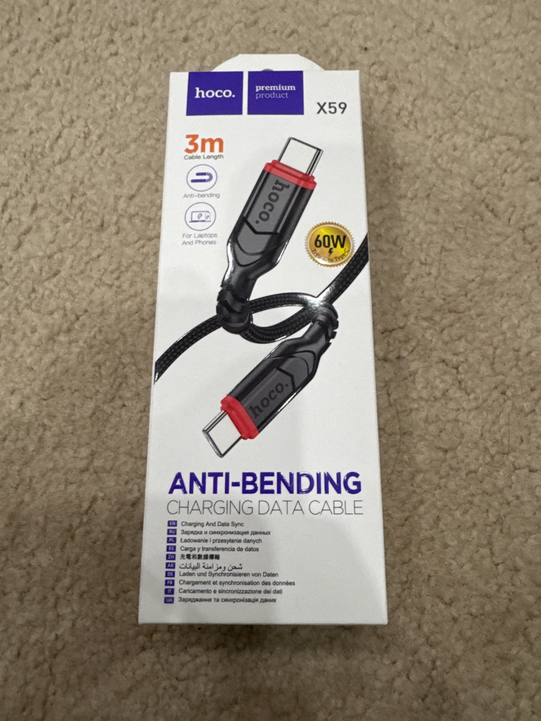 Hoco 3m Anti-Bending USB-C Charging Data Cable