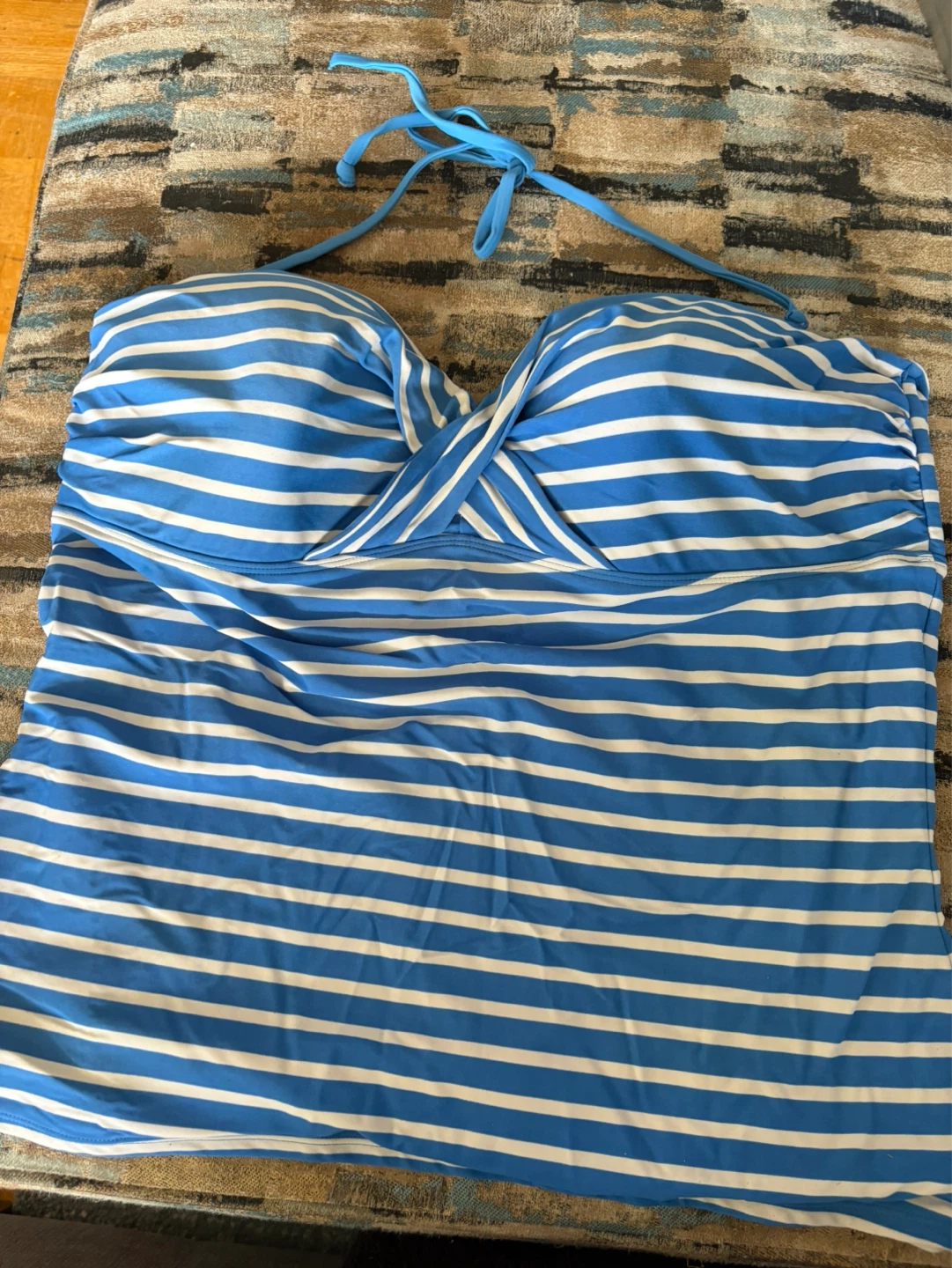 Blue and White Striped Tankini Top