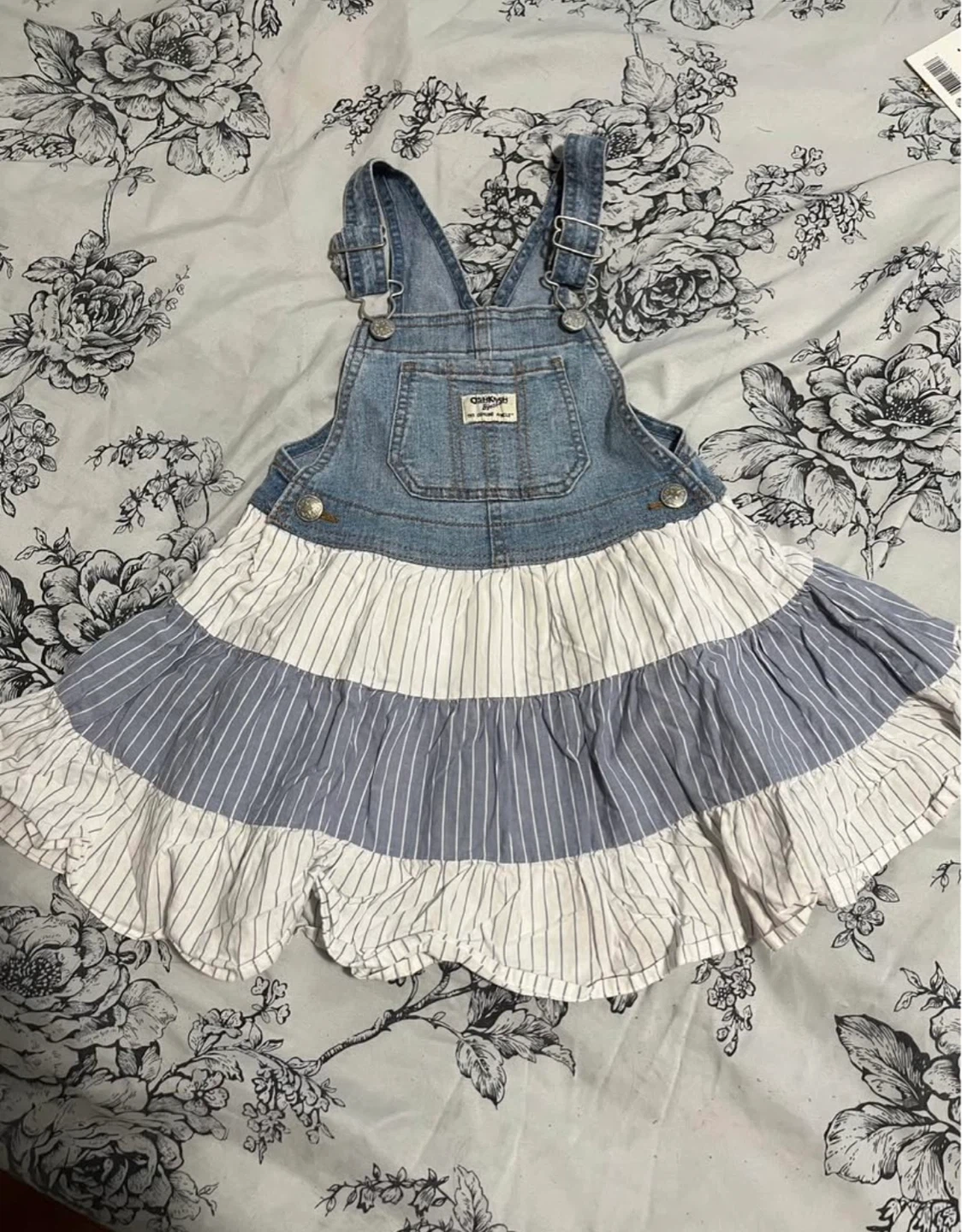 OshKosh B'gosh Denim & Stripe Tiered Pinafore Dress - Size 4T