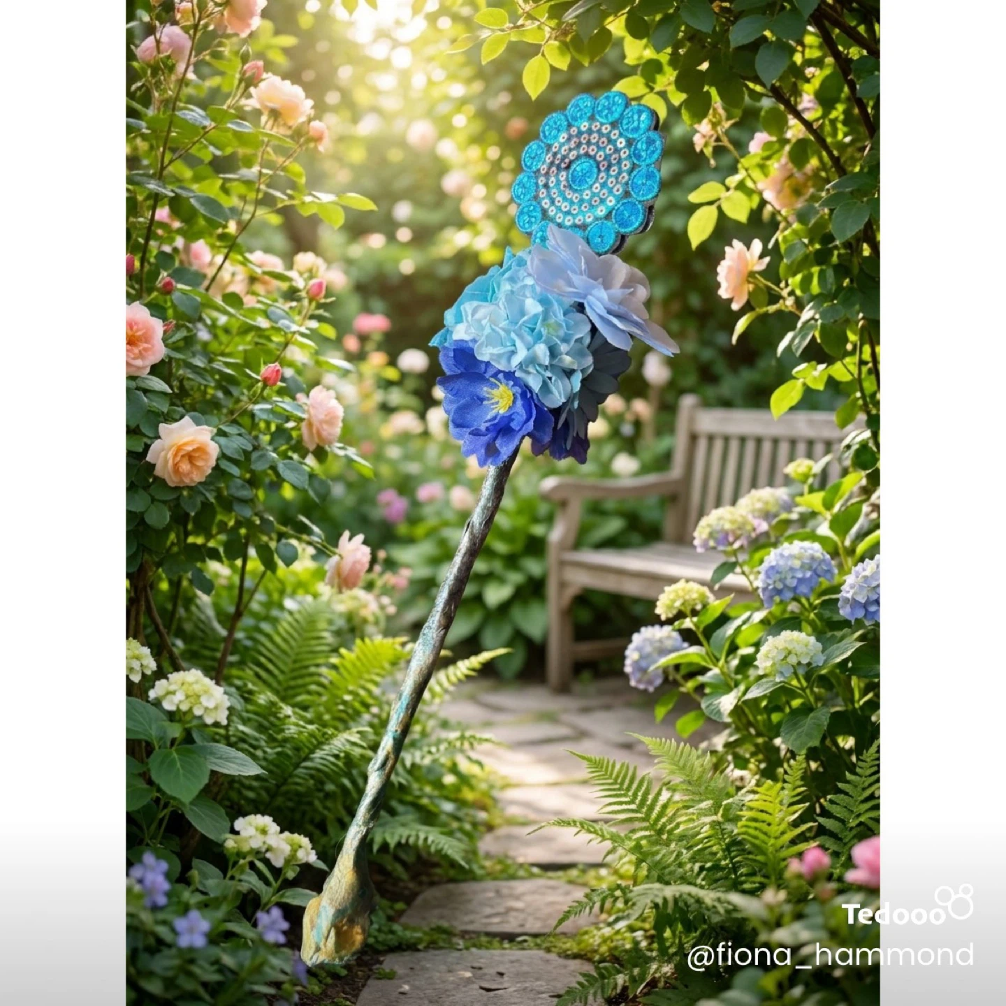 Blue Floral Wand with Lights