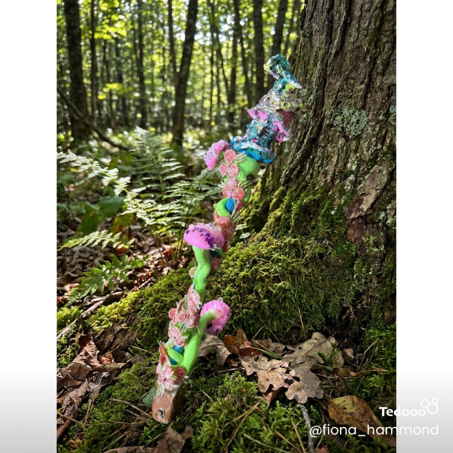 Handmade Fantasy Wand with Mushrooms and Flowers