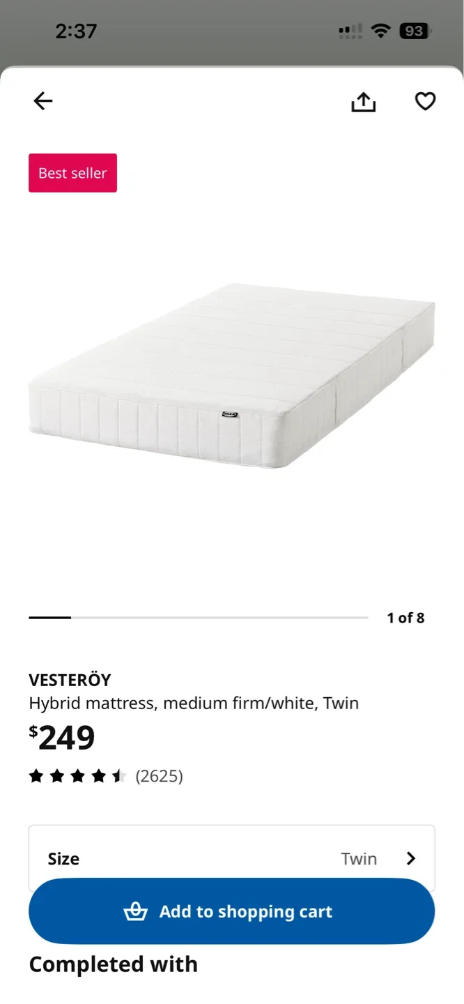 IKEA VESTERÖY Twin Hybrid Mattress