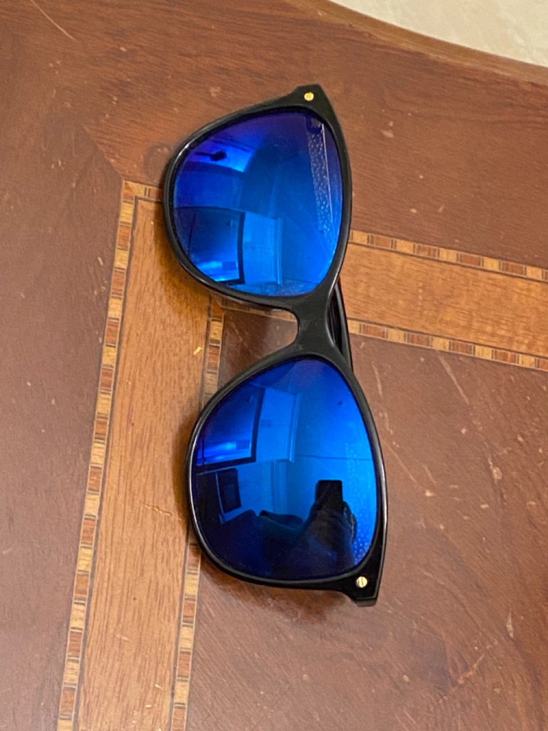 Black Cat-Eye Sunglasses with Blue Mirrored Lenses
