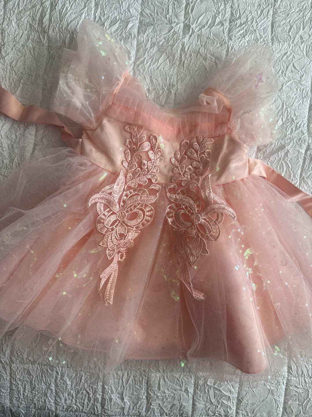 Pink Tulle Sequin Dress with Bow