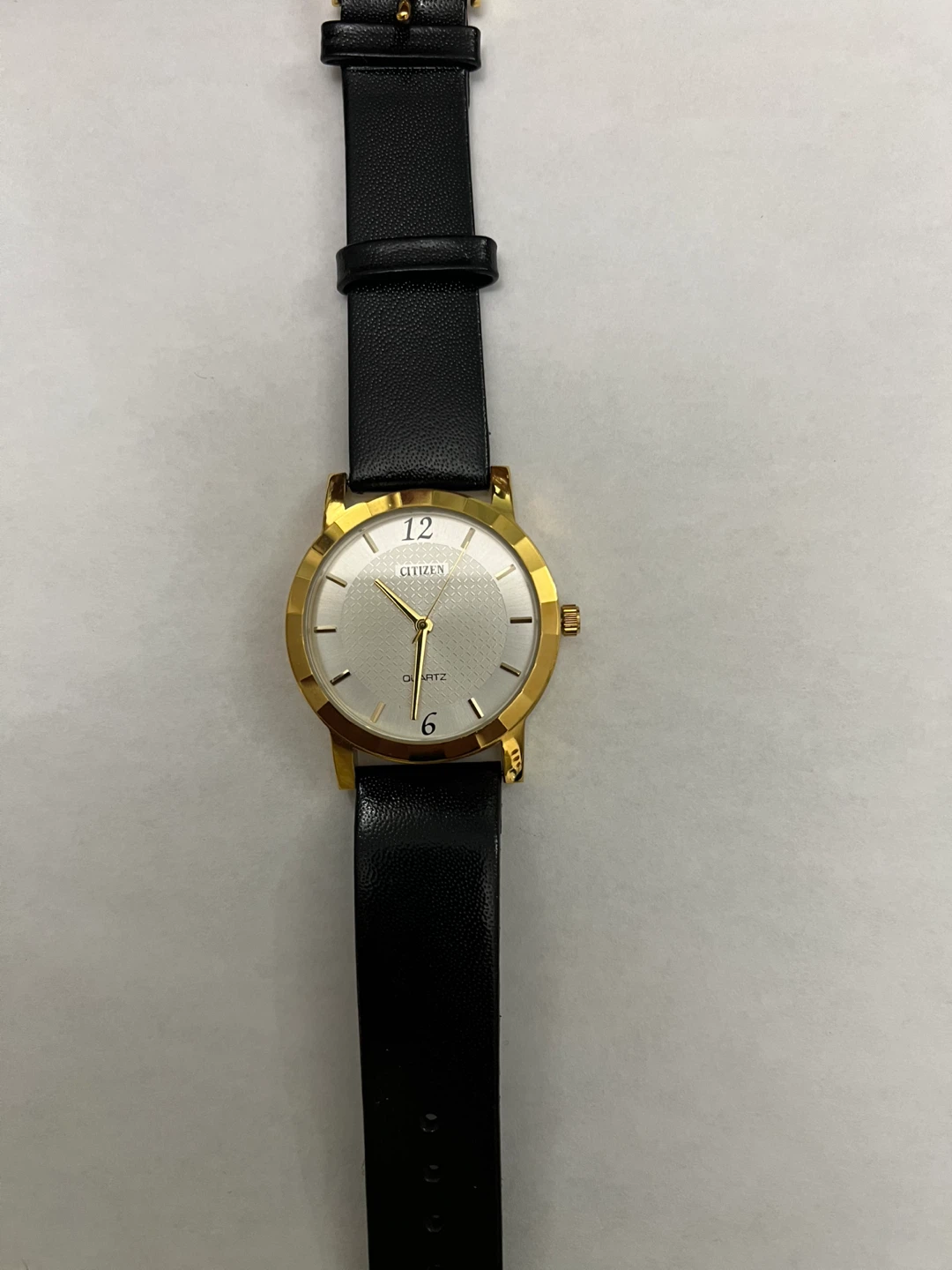 Citizen Quartz Gold Tone Watch with Black Leather Band