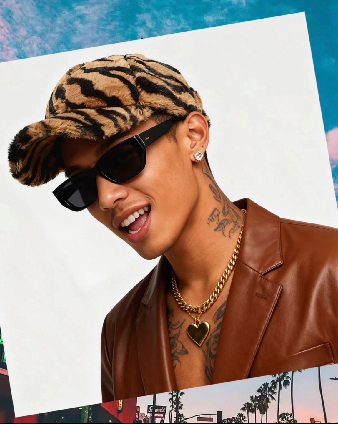 Faux Fur Baseball Cap - Tiger Print