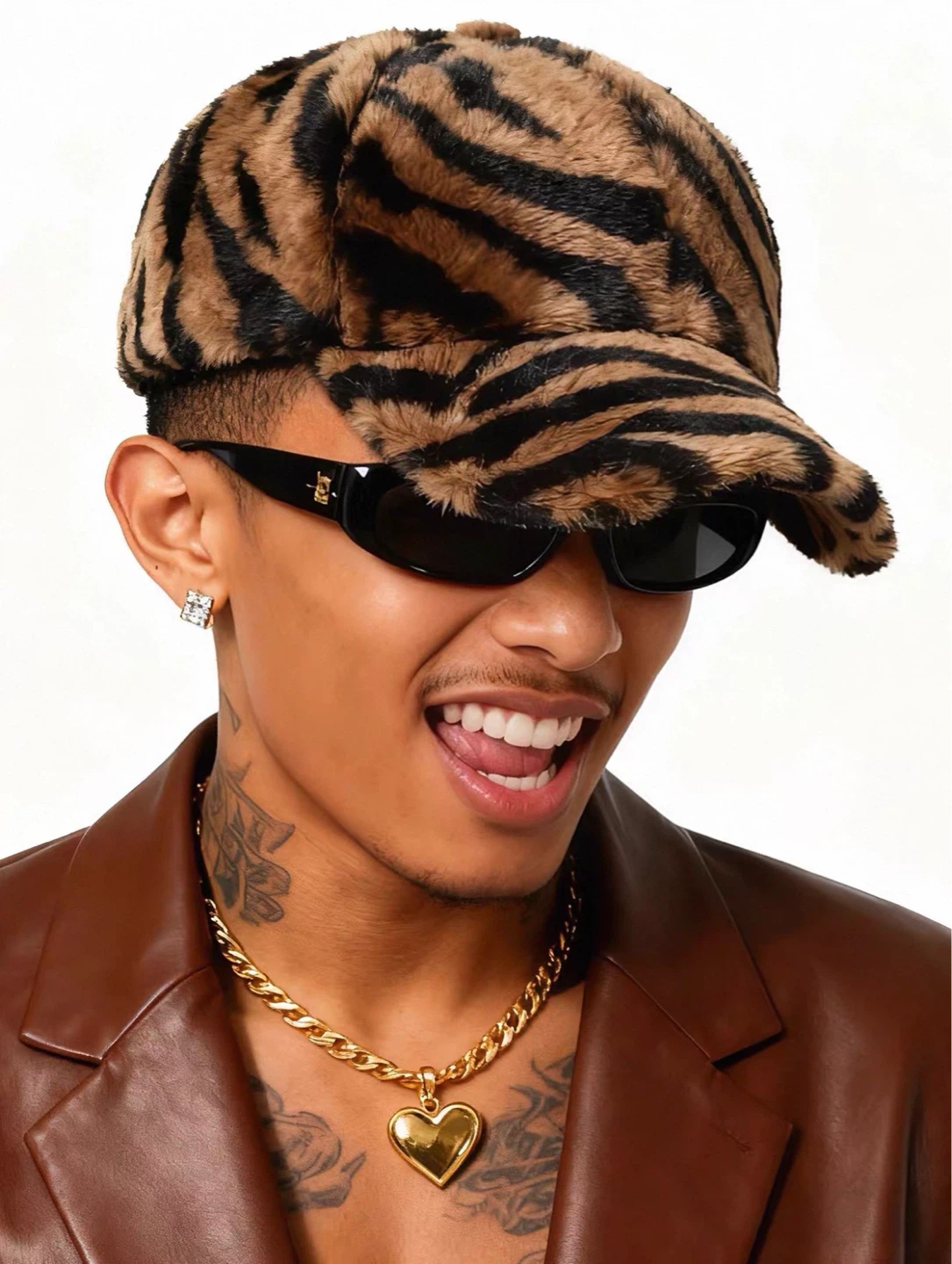 Faux Fur Baseball Cap - Tiger Print - photo 2