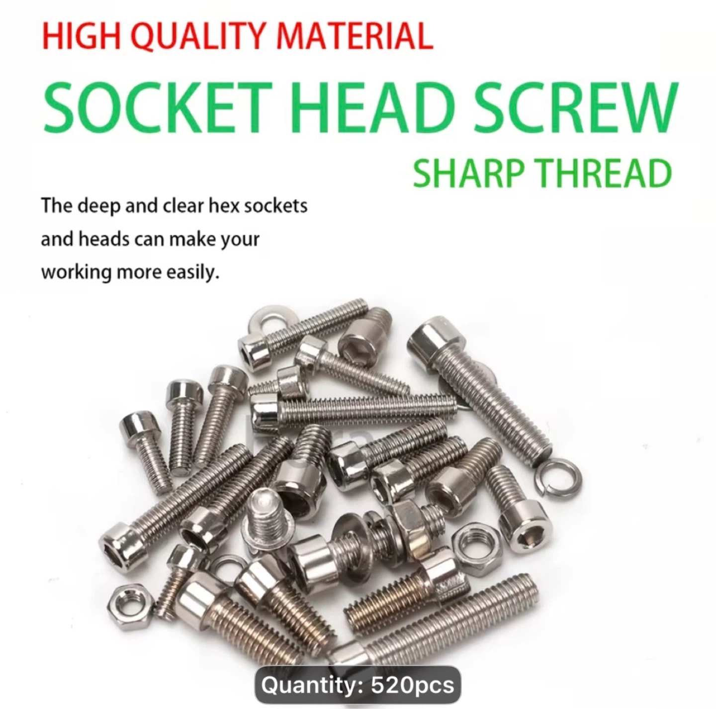 520pcs Stainless Steel Cup Head Hex Nut And Bolt Combination Set - photo 3