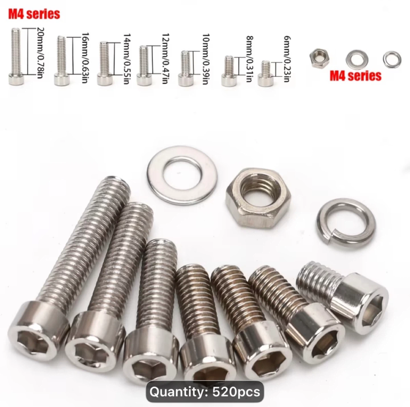 520pcs Stainless Steel Cup Head Hex Nut And Bolt Combination Set - photo 2