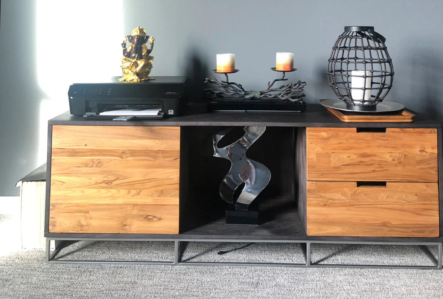 Modern Credenza Sideboard with Wood Doors and Metal Frame - photo 4