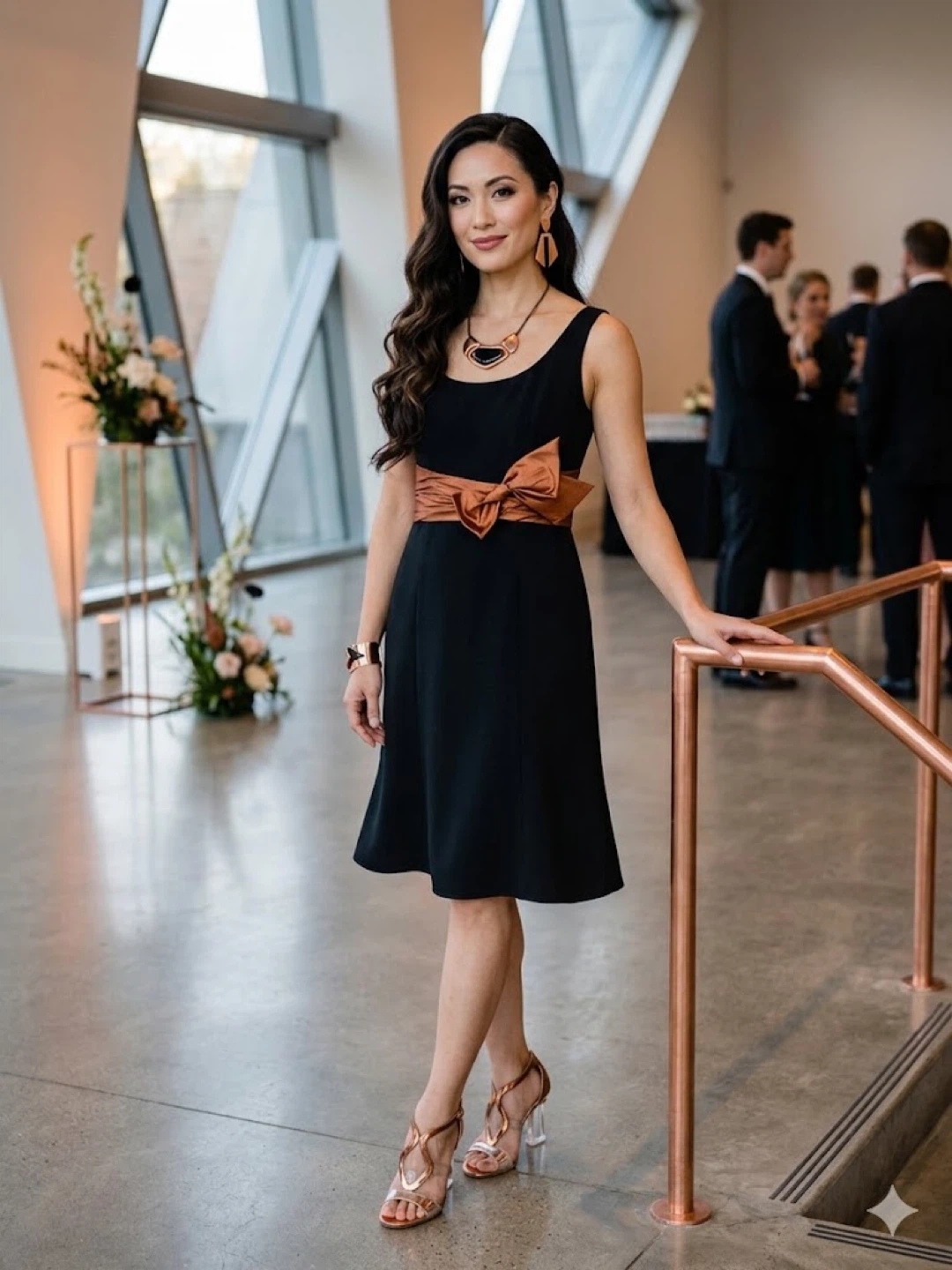 Coldwater Creek Black Dress with Bronze Bow