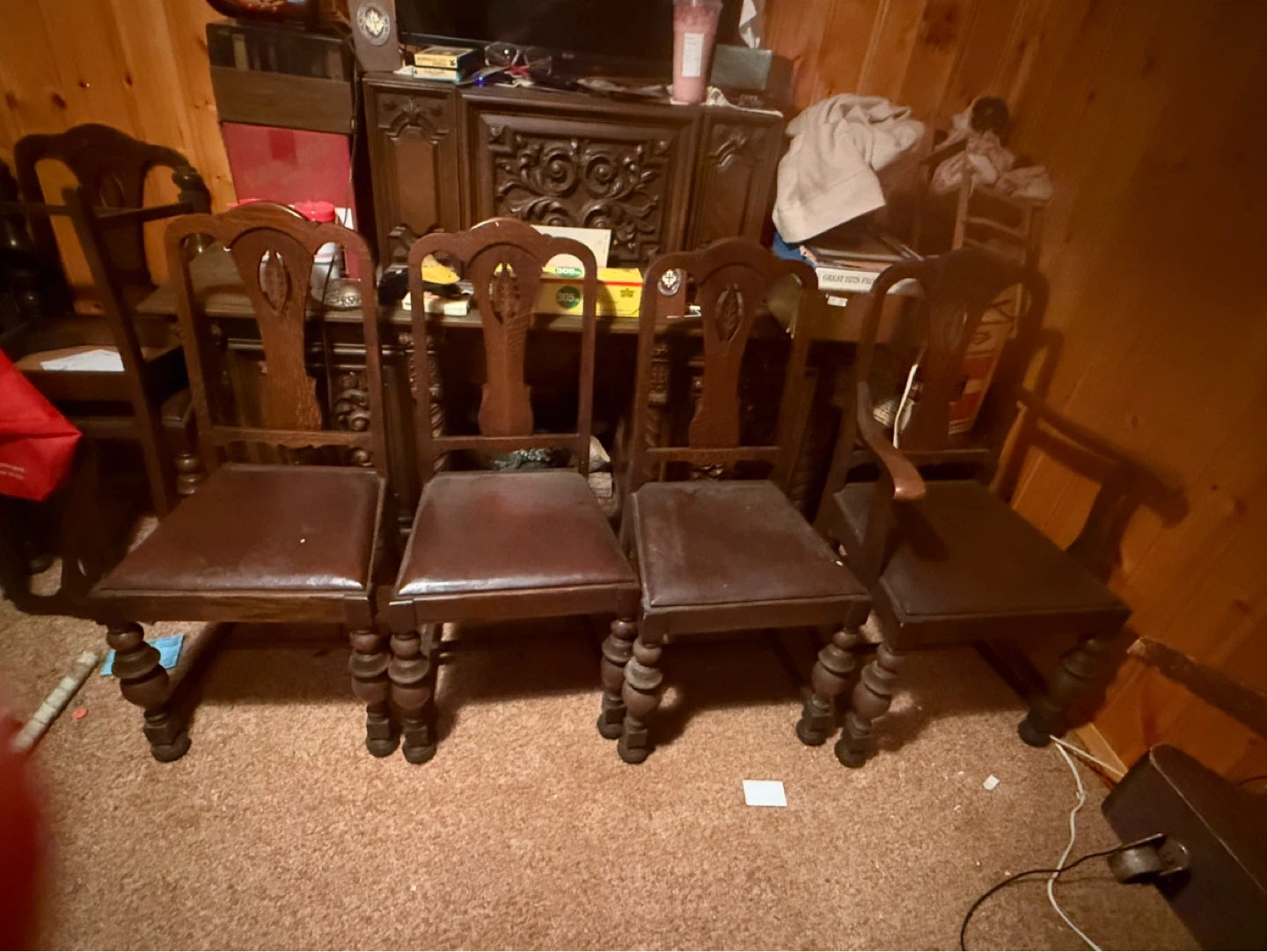 Antique Wood Dining Table and Chairs Set - photo 4