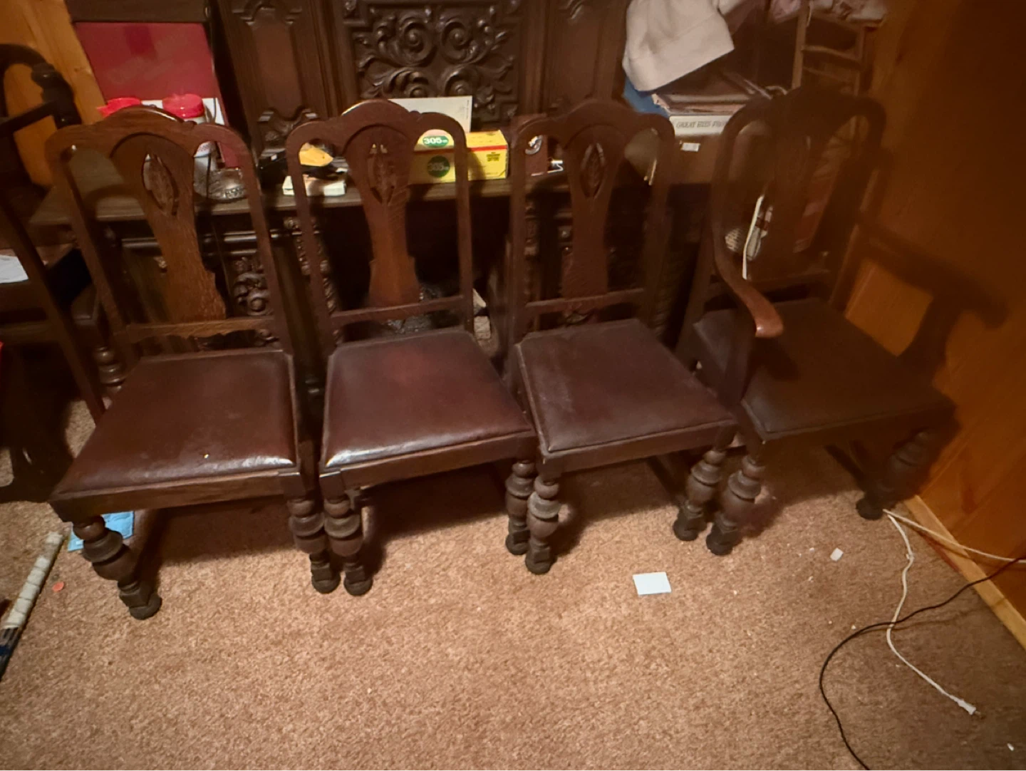 Antique Wood Dining Table and Chairs Set - photo 3