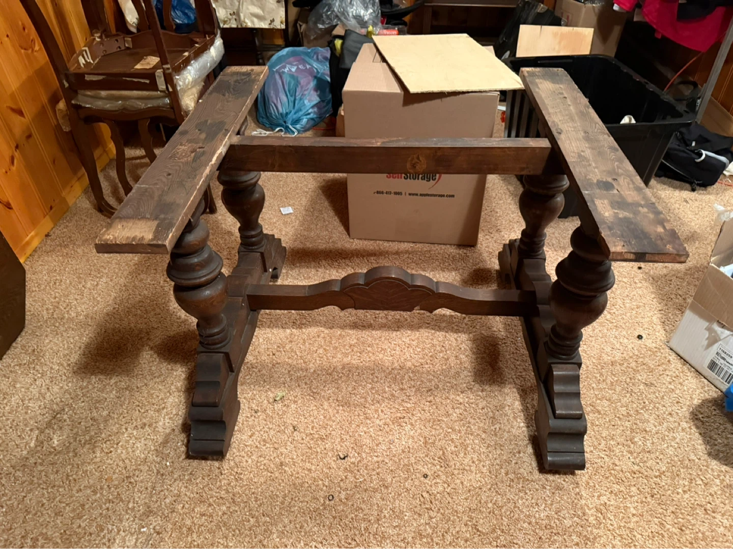 Antique Wood Dining Table and Chairs Set - photo 5