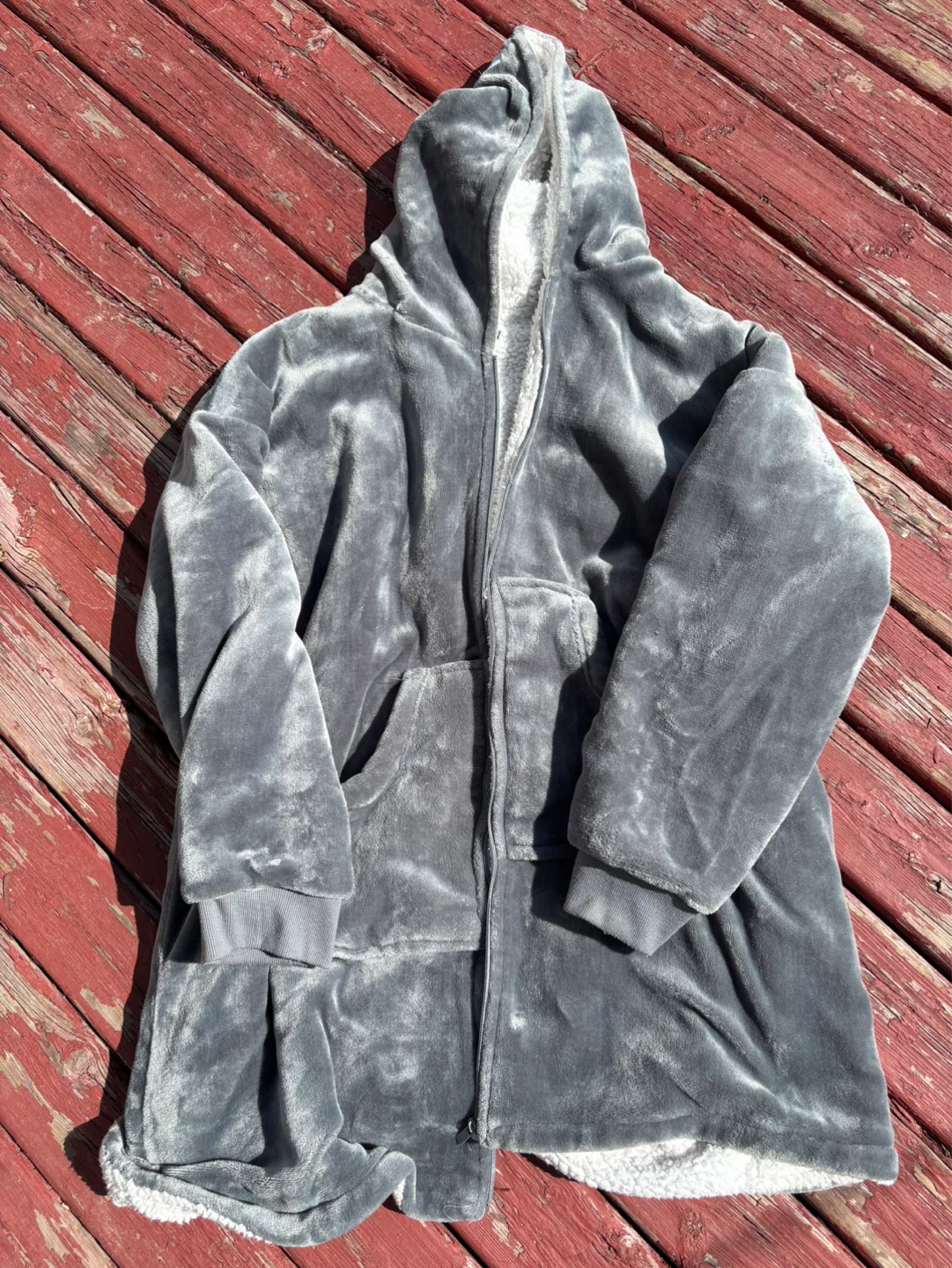 Sherpy Grey Plush Hooded Wearable Blanket