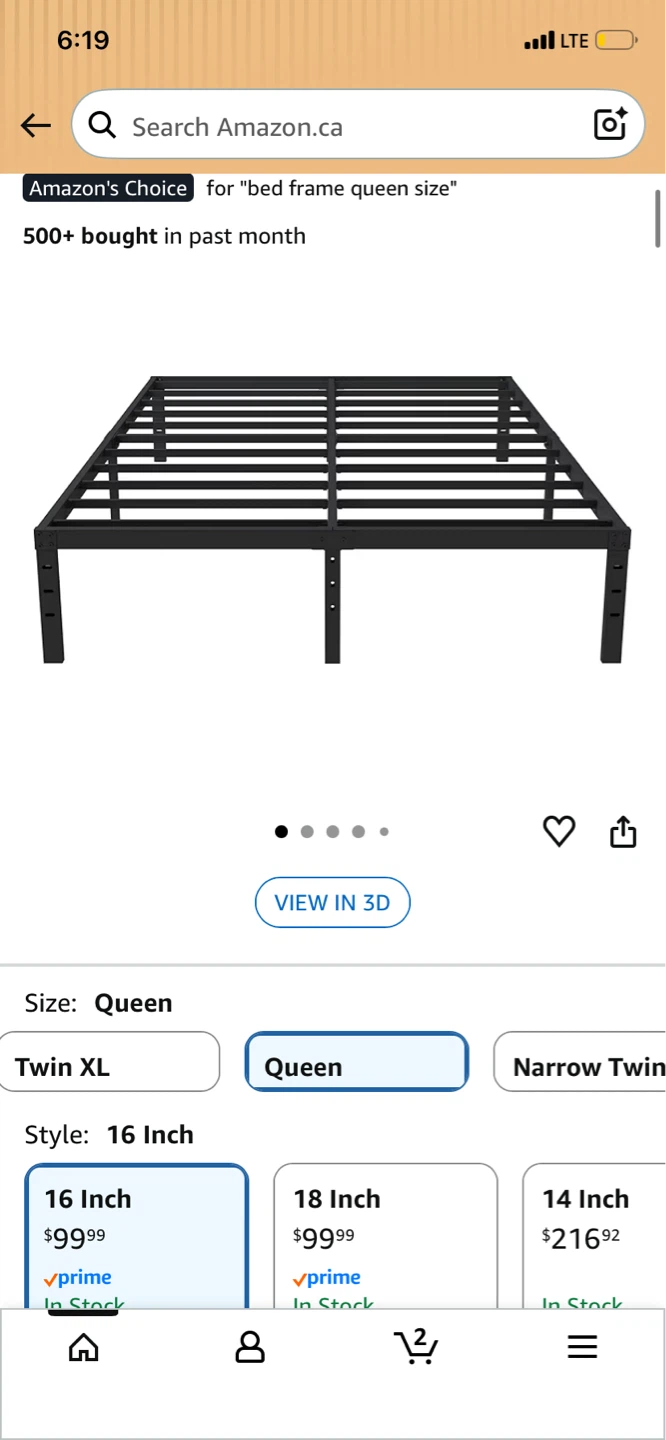 Queen Size 16 Inch Metal Bed Frame