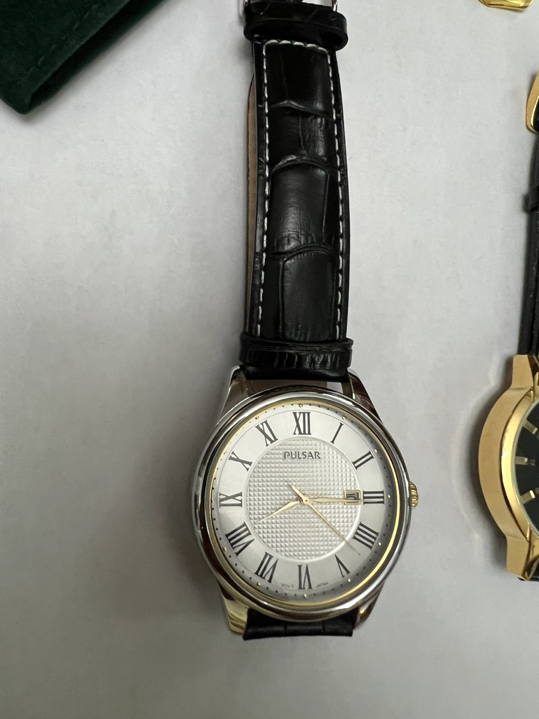 Pulsar Analog Watch with Black Leather Band