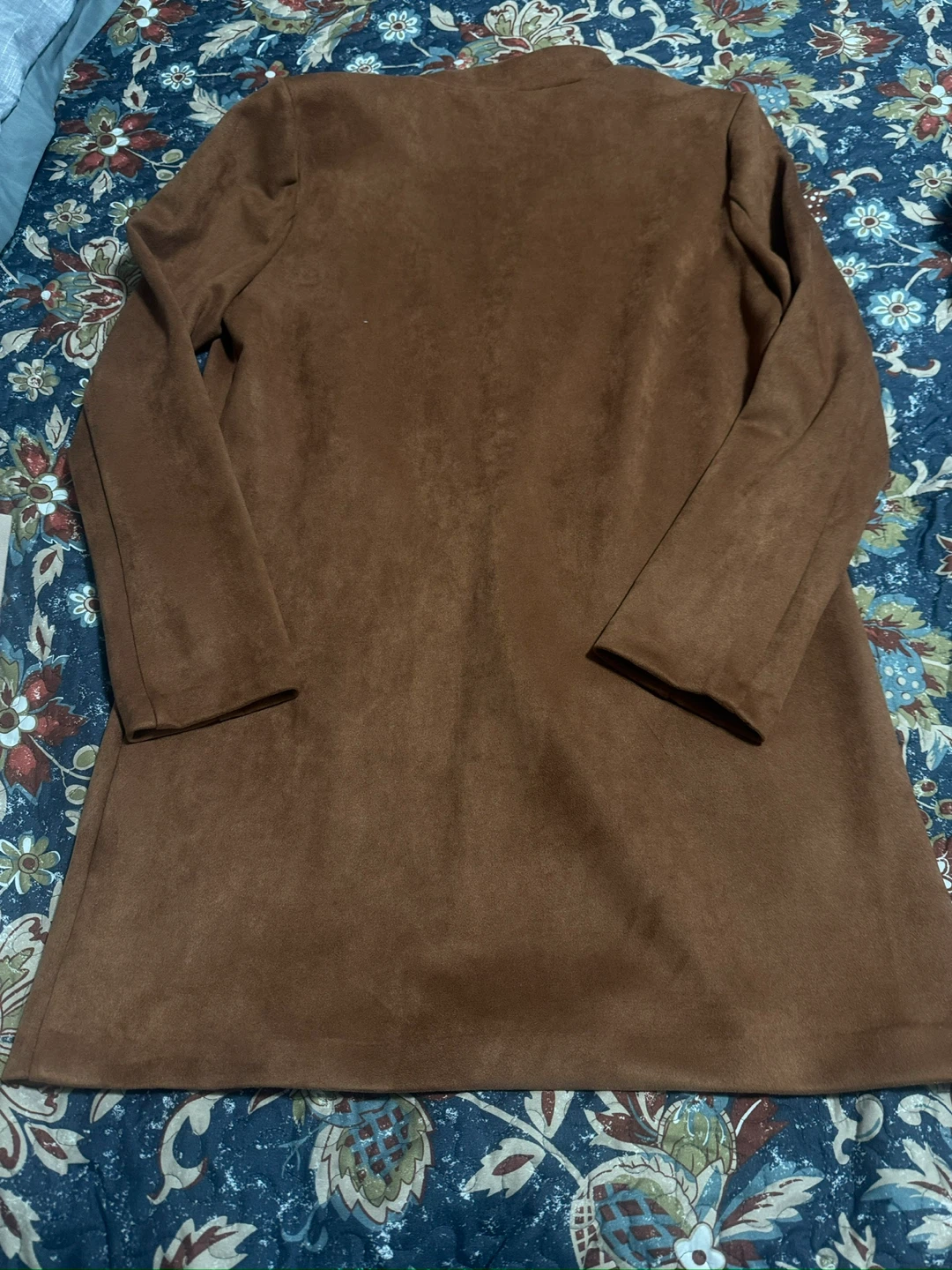 Brown Suede-like Open Front Coat - Size Medium - photo 2