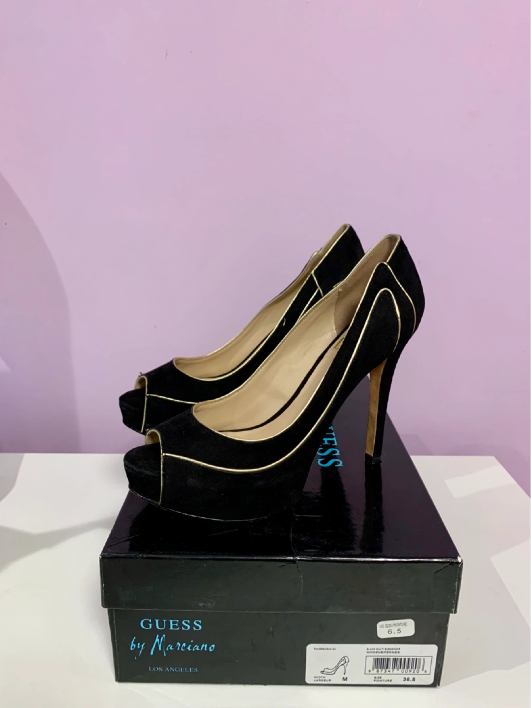 GUESS by Marciano Black Suede Peep-Toe Heels - photo 2