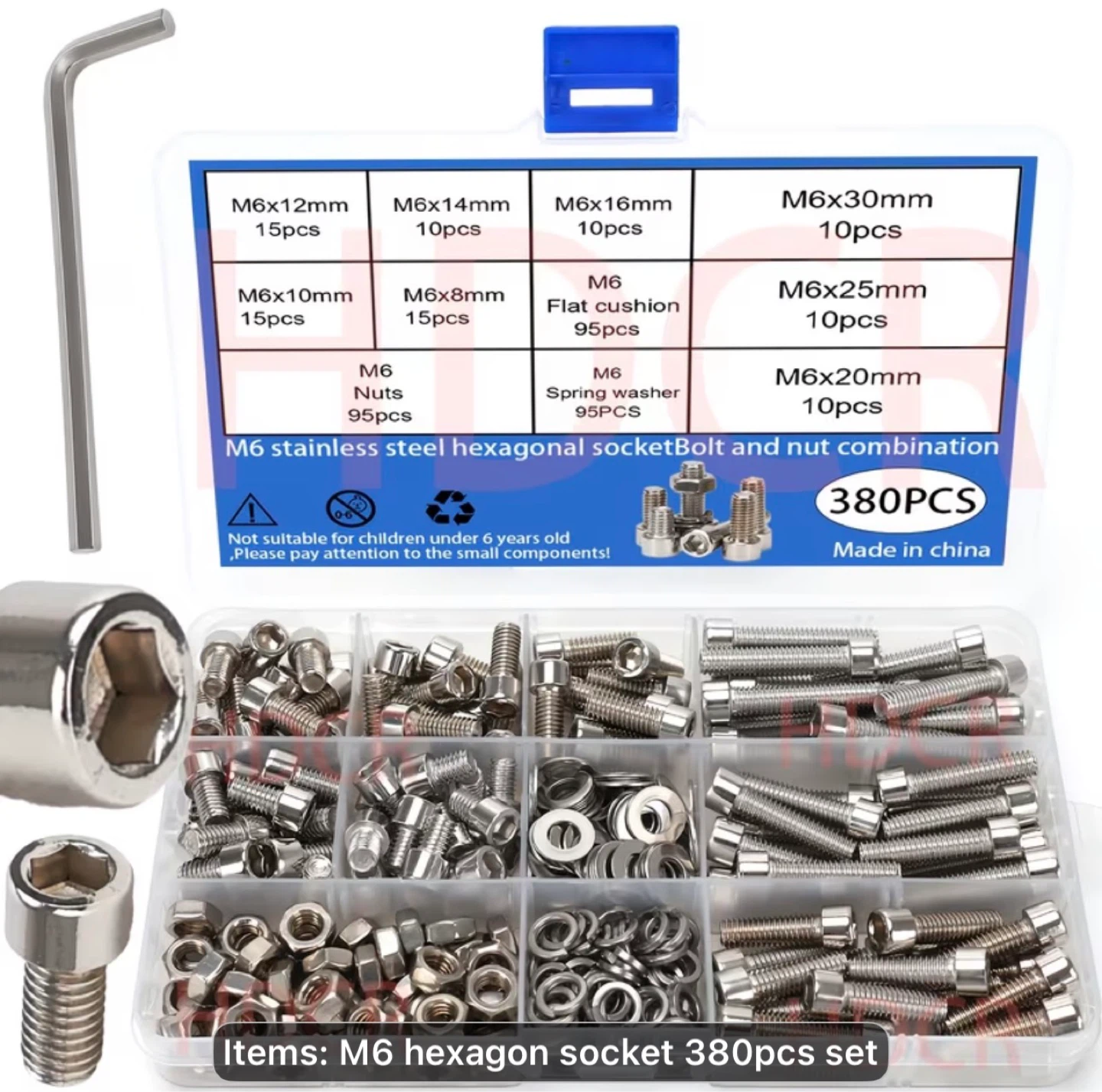 380pcs Stainless Steel Hex Socket Nuts And Bolts Combination Set