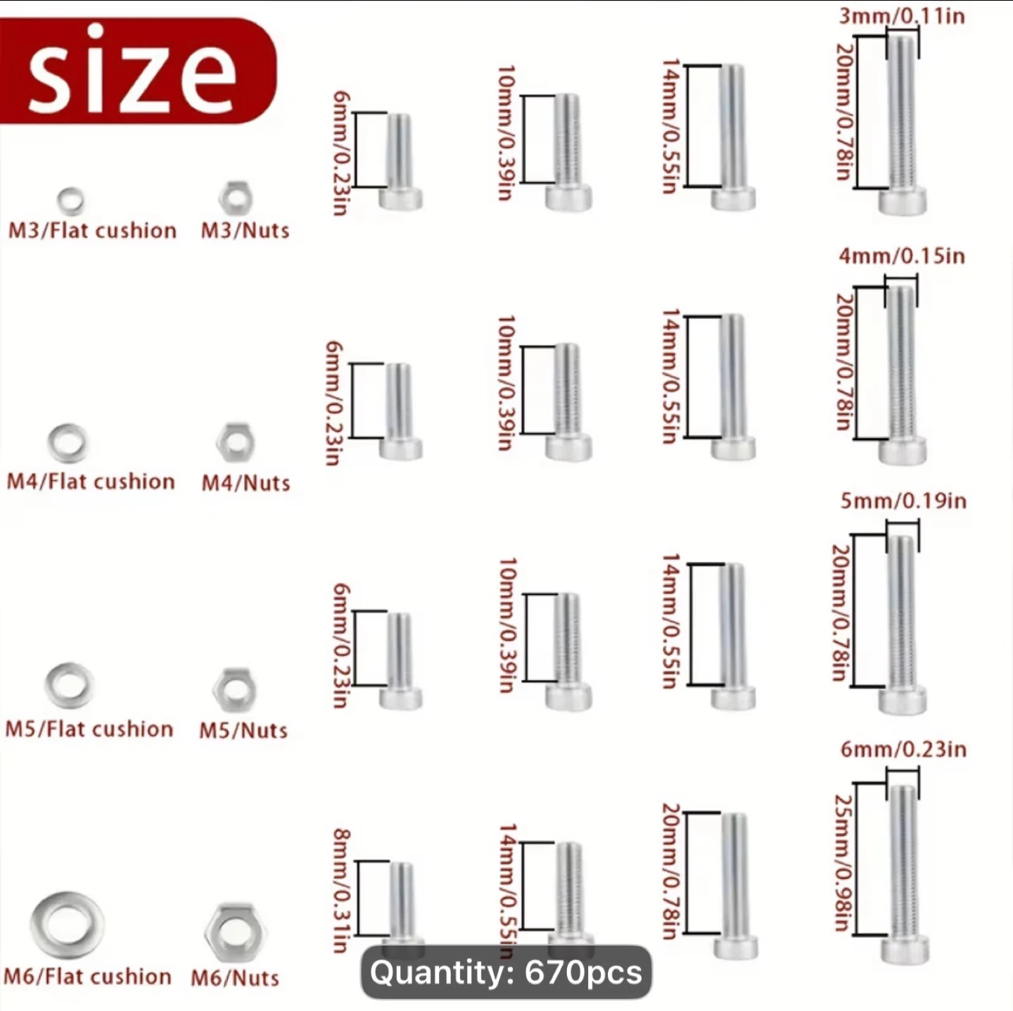 670pcs Hex Inner Hex Screws and Nuts and Washers Combination Kit - photo 2