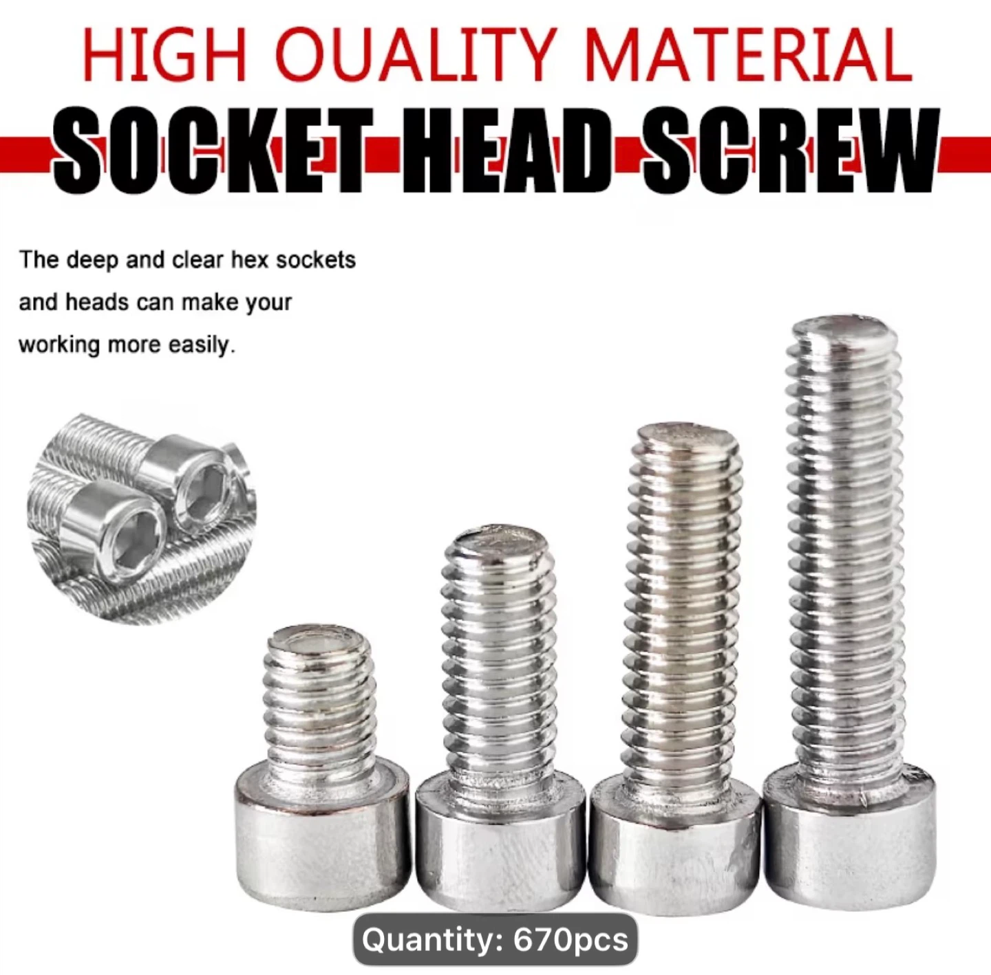 670pcs Hex Inner Hex Screws and Nuts and Washers Combination Kit - photo 5
