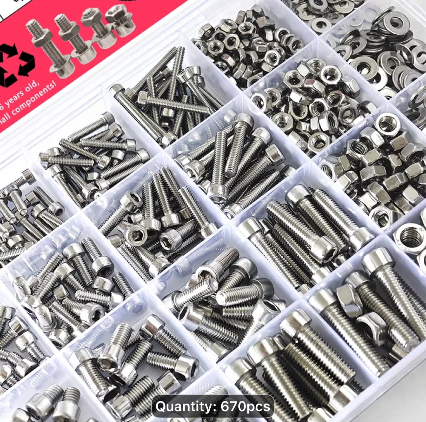 670pcs Hex Inner Hex Screws and Nuts and Washers Combination Kit - photo 3